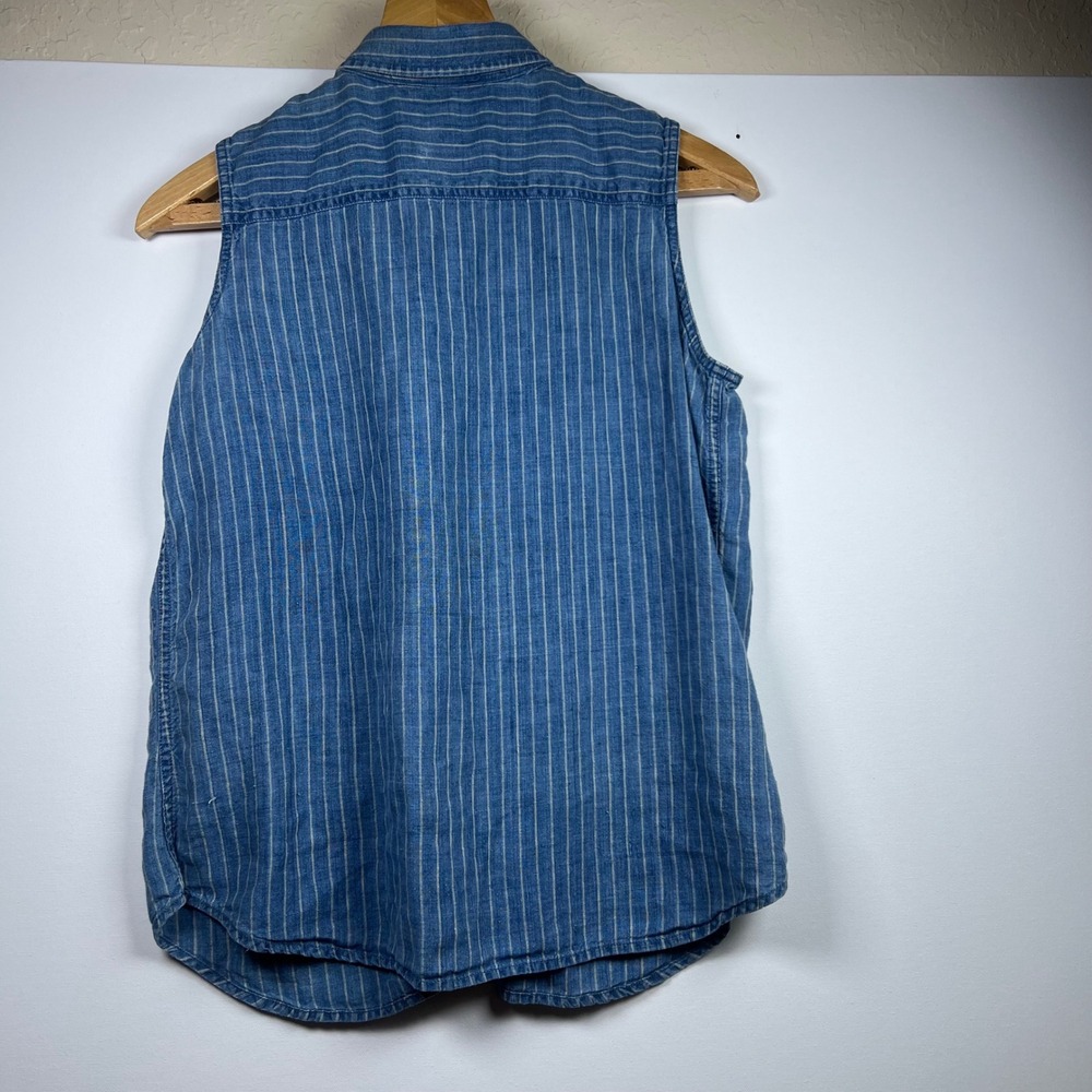 Vintage Lauren Ralph Lauren Sleeveless Shirt  Women Pinstripe Linen 6 Hong Kong - Picture 4 of 9